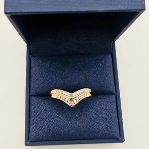 0.35 CT Natural Diamond Double Chevron Rose Gold Overlay Sterling Silver Ring